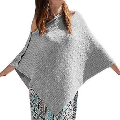 PULI Women's Versatile Knitted Shawls Scarf Poncho Sweater with Buttons Lightweight Spring Summer Fall Wraps - color: E-grey in Cable Large