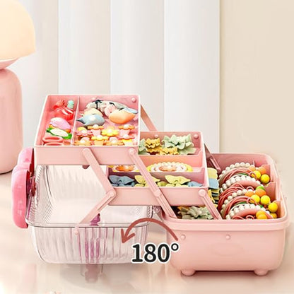 Zerodis Girls Receiving Storage Box with Movable Partition Design 3 Layer Desktop Desk Organizer for Hair Accessories, Toys, Screws, Nuts Plastic 10.8 X 5.7 X 5.9in ()