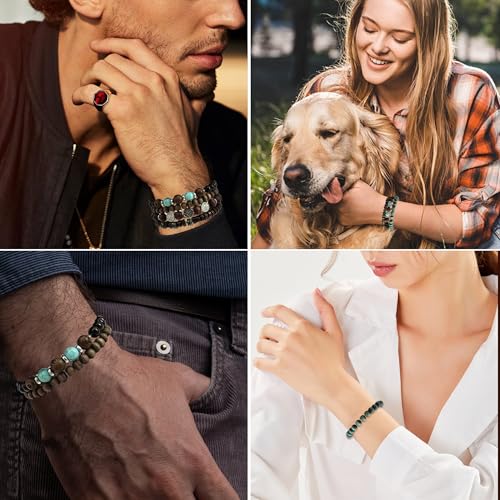5pcs Wooden Bead Bracelet Set with Charm and Tassel for Men & Women - Stackable Boho Bracelets, Amber Color Scheme Adjustable Bracelet - color: Brown Cyan
