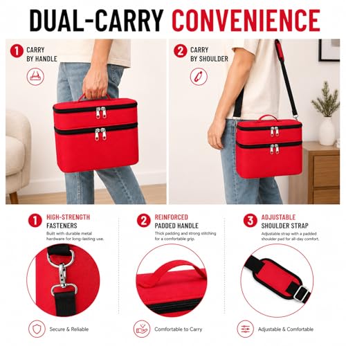 Bevegekos Carrying Storage Travel Bag for Toniebox 2 Starter Set, for 25+ Tonie Figures, Charging Station & Headphone, Case Only (Large, Red) - color: Red