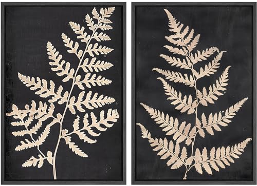 SIGNWIN Framed Canvas Print Wall Art Vintage Fern Leaf Silhouettes Natural Botanical Rustic Illustrations Modern Art Decorative Contemporary for Living Room, Bedroom, Office - 16"x24"x2 Black - color: A34-2405-ll15, size: 16"x24"x2 Panels Black