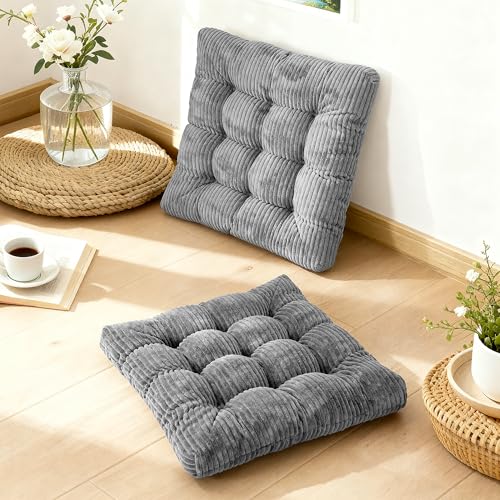 Meditation Floor Pillow Set of 2,Memory Foam Meditation Floor Cushions for Adults Sitting, Large Square Thickened Seat Cushion for Yoga, Tatami Living Room (2, Dark Grey) - color: Dark Grey