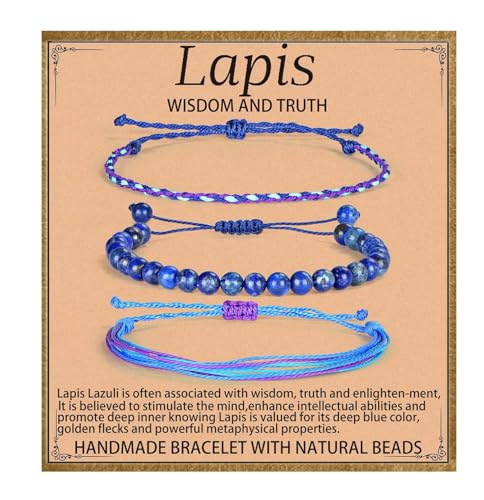 QOGIR Handmade Healing Bracelet,6mm Natural Gem Stone Bracelet rope bracelet - color: Lapis(Wisdom and Truth), size: 6mm
