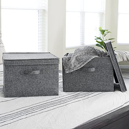 Household Essentials Square Fabric Storage Bins with Lids, Graphite, Set of 2 - color: Graphite