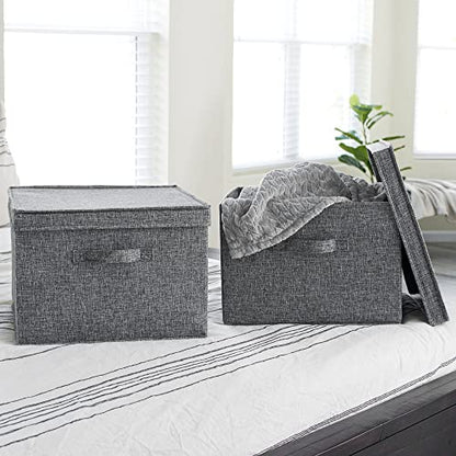 Household Essentials Square Fabric Storage Bins with Lids, Graphite, Set of 2 - color: Graphite