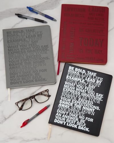 WORLD TRAVELER Large Lined Journal Notebook - Lay-Flat Hardcover 2 Ribbon Bookmarks 256 Ruled White & Ivory Pages 8x10 Inches, Today is the Day