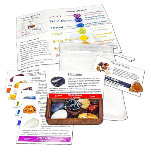 Portable Chakra Healing Altar Kit (19 Pieces): This Pocket-Sized Collection Includes Crystals and Cards. It is Great for Chakra Healing, Meditation, Gifts, Spiritual Growth, and Mindfulness.