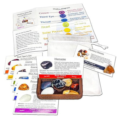 Portable Chakra Healing Altar Kit (19 Pieces): This Pocket-Sized Collection Includes Crystals and Cards. It is Great for Chakra Healing, Meditation, Gifts, Spiritual Growth, and Mindfulness.