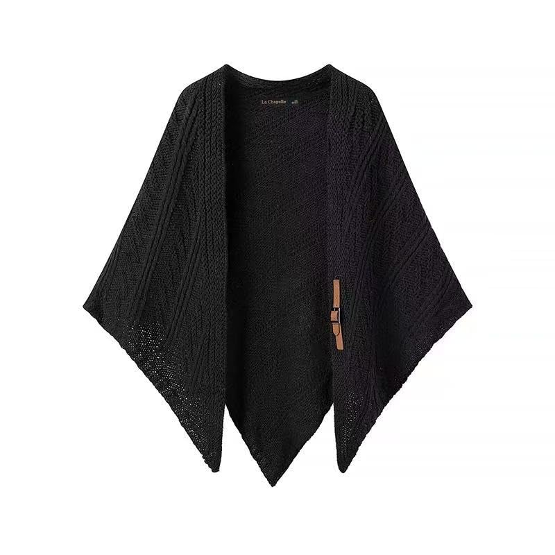 WaJuemy Pashmina Shawl Wraps for Women Cross Sweater Shawls and Wraps Cardigan Cape Front Poncho Knit Cashmere Sweater Shawl - color: 10 Black L