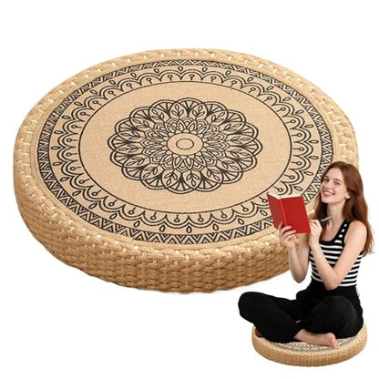 Meditation Cushion - Meditation Floor Pillow | Handwoven Round Floor Cushion Seating | Yoga Pillow for Sitting on Floor | Round Cushion | Stable Soft Seat Pad for Fireplace Yoga Living