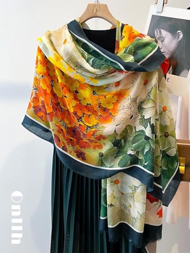 Large Shawl Scarf For Women Lightweight Wraps Silky Headscarf Long Sunscreen Scarfs - color: T18 Brilliant Flowers / 70"x 35"