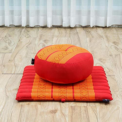 Leewadee Meditation Cushion Set – 1 Small Zafu Yoga Pillow and 1 Small Roll-Up Zabuton Mat Filled with Kapok - color: Sf02 - Orange