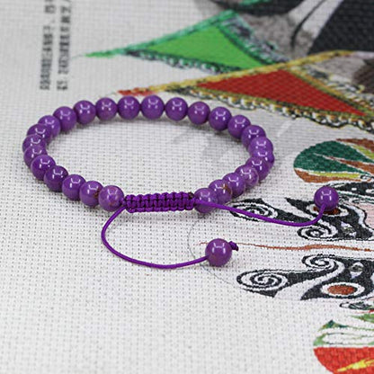 Keleny Natural Gemtone 6mm Round Beads Crystal Adjustable Braided Macrame Tassels Bracelets Unisex - color: Purple Lavendar Phosphosiderite