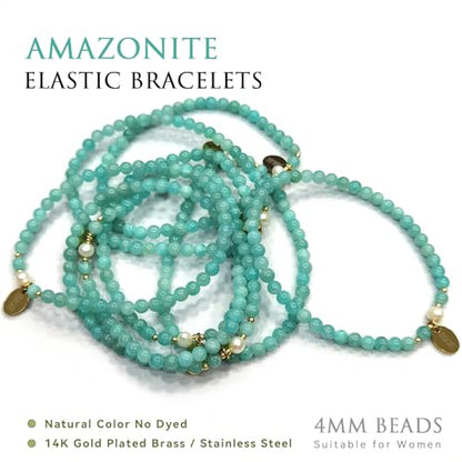 Morchic 4mm Natural Gemstone Beads Stretch Bracelet for Women, With Freshwater Pearls, Energy Gem Birthday Gift for Her 7.2” - color: Amazonite