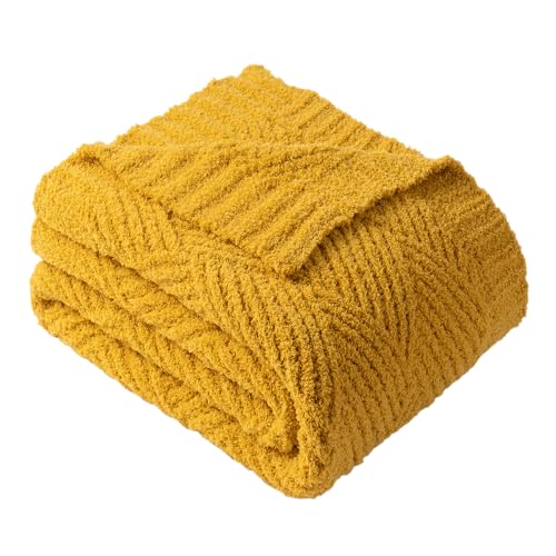 Yellow Chenille Throw Blanket for Couch, Soft Diamond Textured Knit Blanket, Cozy Lightweight Decorative for Sofa, 50"x60" - color: Yellow