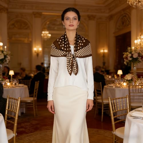 35" Head Scarf Large Square Scarf Like Cotton Hairscarf Fashion Scarves Bandana Night Sleeping Wraps for Women B01 - color: Brown-white Polka Dots