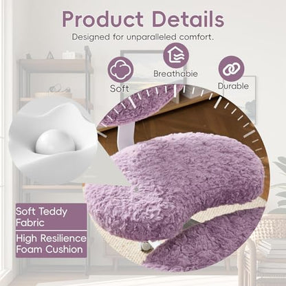 Meditation Chair with Wheels, Ergonomic Criss Cross Chair, Adjustable ADHD Floor Sitting Chair, Swivel Cross Legged Office Chair with High Back, Kneeling Posture Chair, Plush Faux Fur Fabric（Violet） - color: （plush Faux Fur Fabric）violet