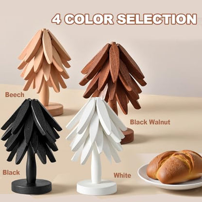 Natural Foldable Black Walnut Wooden Trivet Set - 4 Trivets + 1 Stand for Hot Dishes, Pot, Bowl, Teapot, Hot Pot Holders (Black Walnut 2PCS) - color: Black Walnut 2pcs