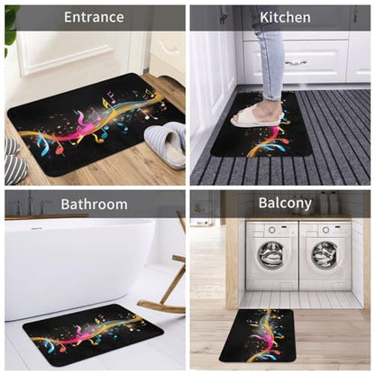 Colorful Musical Note Print Flannel Anti-Slip Mat 16x24in Polyester Floor Covering, Full Single-Side Printed - color: Colorful Musical Note