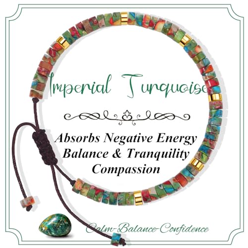 CASDAN Natural Crystal Beaded Bracelet for Women Natural Stone Adjustable Braided Rope Bracelets Spiritual Bracelet Inspirational Gifts - color: Imperial Turquoise
