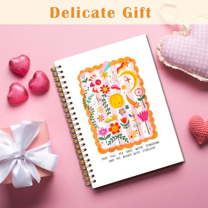 JINYO Boho Sunshine Notebook, Abstract Floral Journal, Boho Office Supplies, Cute Journals for Women, You Fill My Days With Sunshine Colorful Spiral Notebooks 5.5x8.3 Inch - color: white Sunshine Notebook