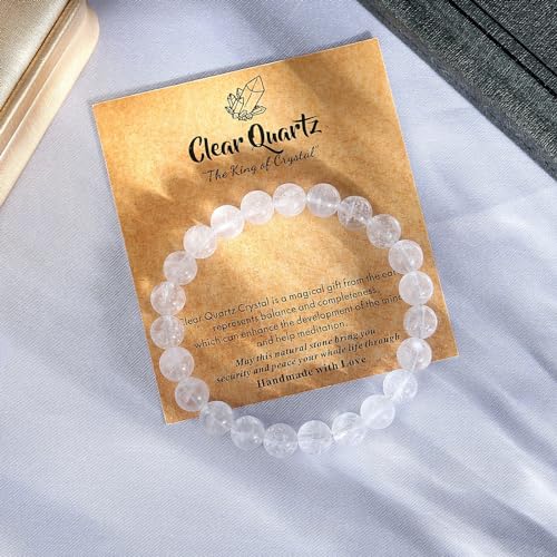 MAIBAOTA Healing Crystal Bracelet for Women Men, 8/4 mm Natural Stone Beaded Bracelets, Jewelry Birthday Gifts, Round Gemstones Stretch Bracelets - color: White-Clear Quartz, size: 8 mm