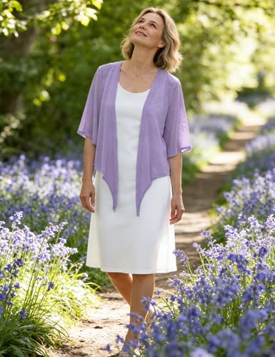 Shiyifa Women's Shrugs 3/4 Sleeve Open Front Cardigan Lightweight Tie Front Bolero Shrug - color: Purple, size: Medium