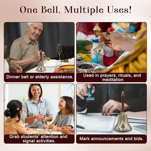 Large & Heavy Solid Brass Loud Hand Call Bell for Weddings, Christmas, School 11"(H) 5"(D) Polished Brass by THDC - color: Polish