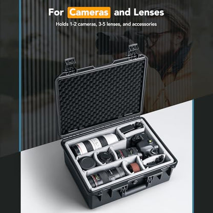 Lykus PVC1 Waterproof Hard Case with Padded Dividers for Cameras, Lenses, Dual DJI Mavic/Air/Mini drones [CASE ONLY] - color: Black PVC1