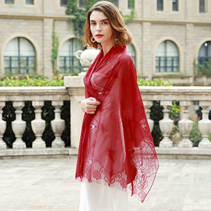 RIIQIICHY Shawls and Wraps for Evening Dresses Scarfs for Women Pashmina Wedding Formal Shawl - color: Red-3