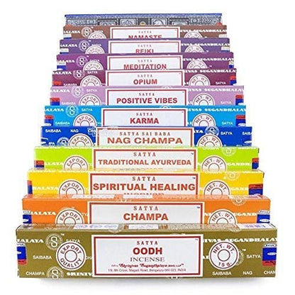 Satya Natural Incense Sticks Assortment – 12 Pack, 15g Each – Hand Rolled in India – Aromatherapy, Meditation, Yoga, Relaxation, Stress Relief, Home Fragrance - color: Satya Set B