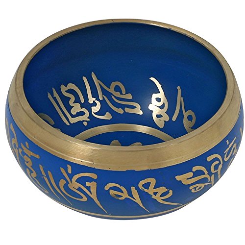 Relaxing Yoga Meditation Buddhist Tibetan Singing Bowl Set Blue With Mallet | Cushion | Pillow - color: blue