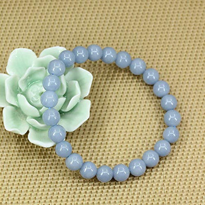 Angelstones Handmade Natural Healing Gemstone 8mm Round Beads Stretch Crystal Bracelet 7 Inch Unisex - color: Blue Angelite