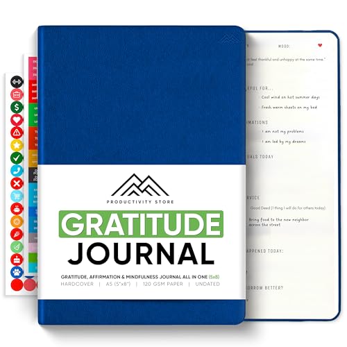 Gratitude & Self-Care Journal - Guided Mindfulness & Mental Health Journal All-in-One with Prompts for Self Discovery - Daily Journal for Men & Women by PRODUCTIVITY STORE (A5, Navy) - color: Navy Blue