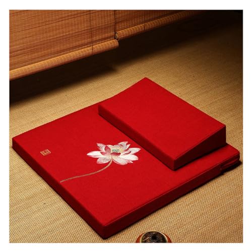 Japanese Foldable Meditation Cushion Set,Yoga Meditation Floor Pillow,Large Meditation Mat and Pillow Set for Sitting on Floor for Floor Balcony Mat Bedroom Patio red-60cm - color: Red, size: 60cm