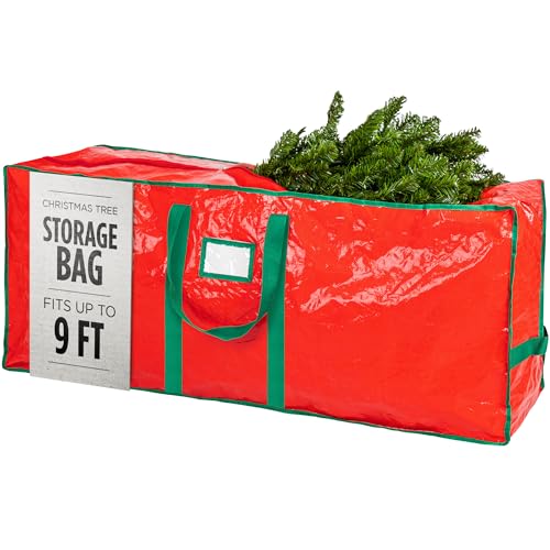 Handy Laundry Christmas Tree Storage Bag for 9 Foot Artificial Tree – Heavy Duty Waterproof Tarp, Reinforced Handles, Double Zipper, Protects from Dust & Moisture, Spacious Holiday Décor Storage, Red - color: Red, size: 9 ft.
