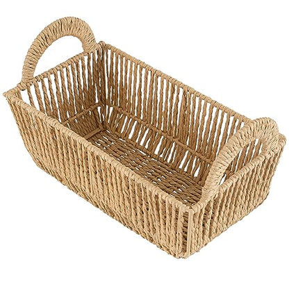 Simplify Small Shelf Storage Basket | Dimensions: 11.4"x 6.5"x4.5" | 2 Carry Handles | Vertical Weave Design | Paper Rope Material | Great for Living Spaces | Great For Storage and Display