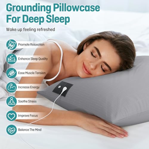 Grounding Pillowcase 20x30 Inch Gray, Conductive Grounding Pillowcase with 10% Silver Fiber, Soft, Skin-Friendly Fabric for Static Release