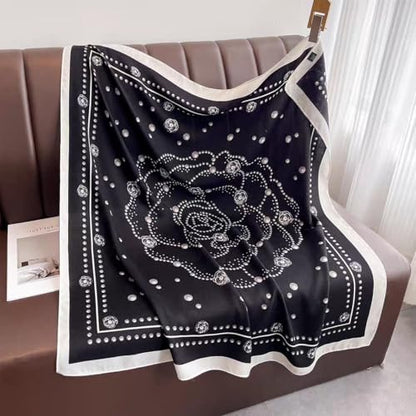 35" Head Scarf Large Square Scarf Like Cotton Hairscarf Fashion Scarves Bandana Night Sleeping Wraps for Women B01 - color: Black Pearl Flower