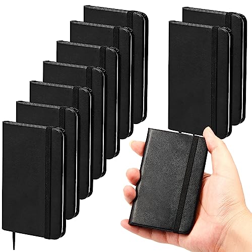 10 Pcs Mini Black Leather Pocket Notebook Bulk, 4 x 2.5 Inch Small Journal Note Book, 50 Sheets Hardcover Tiny Notepad Lined for Office Home School Writing Supplies - color: Black, size: Solid Color