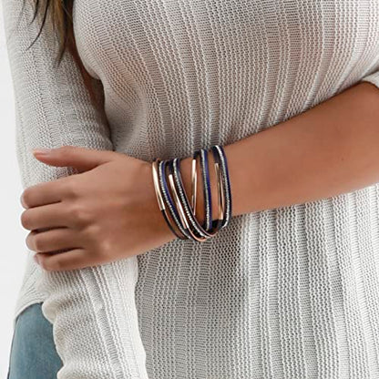 Artilady Leather Wrap Bracelets for Women - Pearl Bracelets Handmade Clasp Bangle Bracelet with Beads Jewelry Gift for Women and Mother - style: Blue with Gold bar