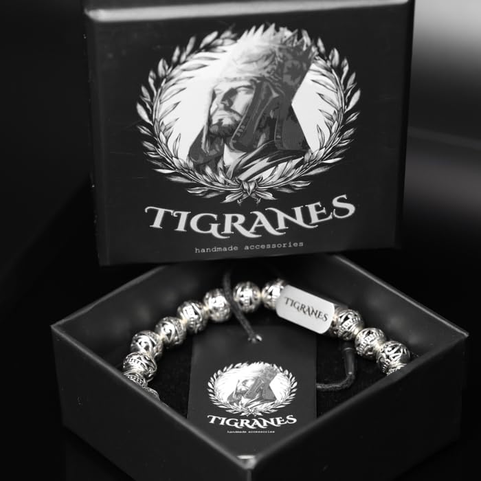 Tigranes Premium Natural Stone Bracelet Collection – Handmade Gemstone Jewelry in Luxury Branded Gift Box - style: Antique Silver