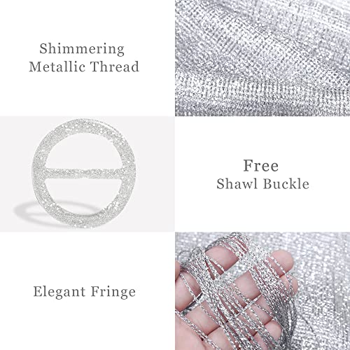 vimate Sparkling Metallic Shawls and Wraps for Evening Party/Wedding/Formal Dresses (With Free Buckle) - color: A#. Silver (With Silver Buckle)