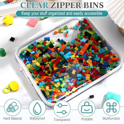 Sanwuta 4 Pcs Clear Hard Zipper Case with Handle Office Storage Cases Hard Plastic Pouches Transparent Bins for Crafts, Snacks, Cosmetics, Puzzles(13.8 x 11.8 x 2 Inches,White) - size: 13.8 x 11.8 x 2 Inches