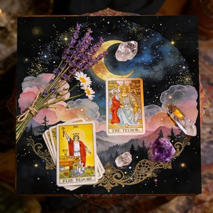 Tarot Altar Cloth Dreamlike Starry Print Sky Card Table Tablecloth Mountains and Forests Tablecloth with Tarot Bag for Reading Rituals Crystals Spiritual Divination Witchcraft Supplies - color: Dreamlike Starry