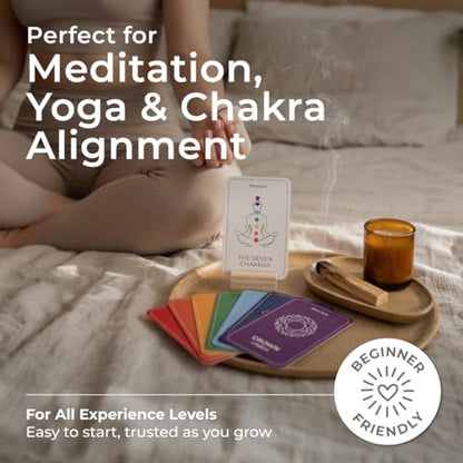 Chakra Cards and Palo Santo Gift Set Including 7 Chakra Affirmation Cards with Wooden Stand and 5 Smudge Sticks from Peru for Meditation, Yoga and Spiritual Rituals