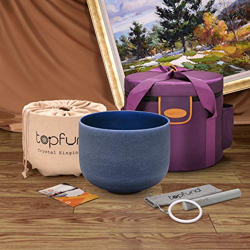 TOPFUND 440Hz Indigo A Note Crystal Singing Bowl Third Eye Chakra 8 inch with Heavy Duty Carrying Case and Suede Mallet - color: Indigo 440Hz A Note, size: 8 inch