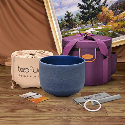 TOPFUND 440Hz Indigo A Note Crystal Singing Bowl Third Eye Chakra 8 inch with Heavy Duty Carrying Case and Suede Mallet - color: Indigo 440Hz A Note, size: 8 inch