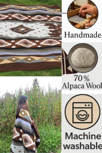 AHUAY Premium Hypoallergenic Alpaca Wool Blanket – Queen Size 94X78 - Ultra Soft Warm Lightweight Andean Geometric Throw, Handmade in Ecuador (Tungurahua Brown Coffee) - color: Tungurahua Brown Coffee, size: Queen (94" x 78")