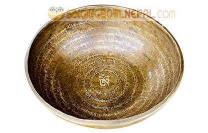 11" Healing Mantra Carved Buddha Root C Note Tibetan Singing Bowl, Hand Hammered Nepal Yoga Singing Bowls with Cushion & Mallet Striker